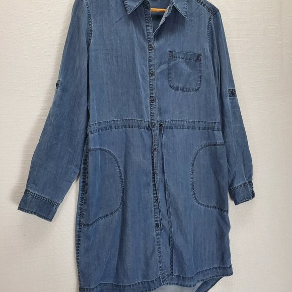 Athleta Dress Chambray Denim Womens Small Long Sleeve Button-Up Tie Waist - Picture 2 of 12